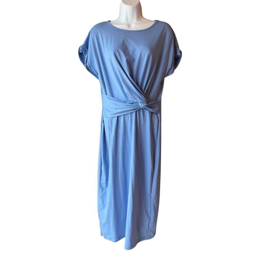 Shein‎ Midi Dress Twist Front Short Sleeve Stretch Casual Size Medium Blue